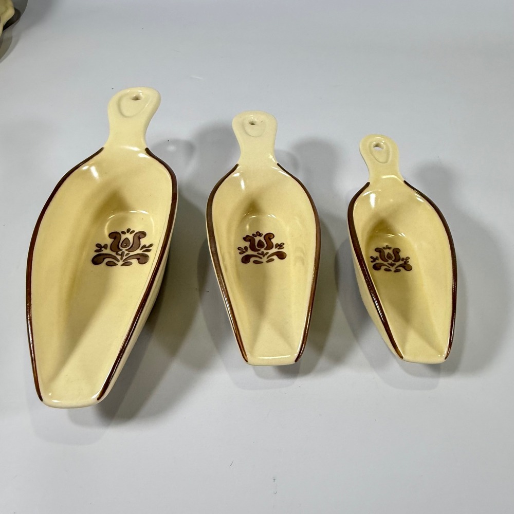VTG Pfaltzgraff Village Measuring Scoops Set 3 Tan Brown Floral Farmhouse Retro